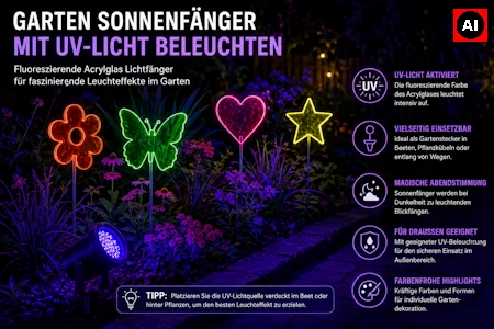 Garten Sonnenfänger in der Nacht mit UV-Strahlern beleuchten